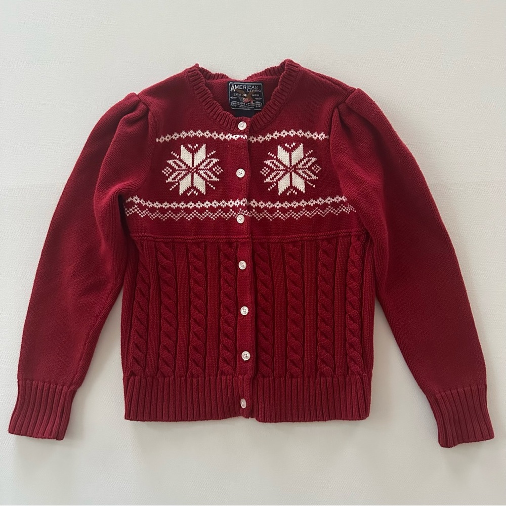 American Living Girls 6X Red Fair Isle Cardigan Sweater Holiday Christmas